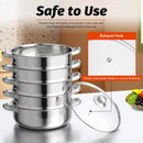 5 Tier Steamer Pot Steaming Cookware,30cm Large Capacity Steamer Pot,Multi-Functions Cooker with Transparent Pot Lid and Handles