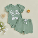 Summer Little Baby Boys Clothing Set Soft Ribbed Newborn Outfits Letter Print Short Sleeve Jumpsuit Elastic Shorts Infant Suit