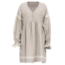 Women'S French Loose Dress Temperament Commuting V Neck Dress Lace Long Sleeve Loose Fitting Dresses Button Female Dress