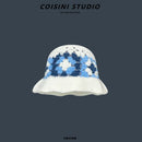 2024 New Korean-Japanese Hand Buckle Crochet Bucket Hat Spring and Autumn Winter Sun Hat Female Cherry Designer Bob Basin Hat