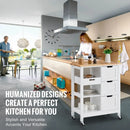 Rolling Portable Small Kitchen Island Cart on Wheels Solid Wood Top Dining Room Serving Utility Carts Mobile Movable 3 Drawers