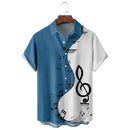 2024 New Men's Shirt Summer Bowling Shirt Note Pattern Printed Daily Short Sleeve Button Comfortable Casual Men's Clothing