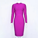 WillBeNice Vintage Office Lady Fuchsia Bandage Dress Fashion Women Long Sleeve Dress Bodycon Zipper Slim Elastic Luxury Dresses