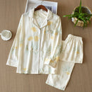 Japanese style new spring and summer women's pajamas Viscose fiber silk long-sleeved trousers suit flower printing home service