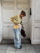 Khaki Cropped Bomber Jackets Women Lapel Collar Full Zip Closure Pocket Detail Long Sleeve Streetwear Lady Casual Y2k Outfits