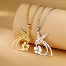Hummingbird Flower Pendant Necklaces for Women Girls Stainless Steel Gold Color Chain Choker Animal Jewelry Birthday Gift