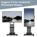 Heavy Duty Mobile TV Floor Stand Trolley with Wheels and Storage Shelf Support Rotate Vertically