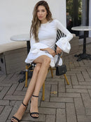 TARUXY Knitted Mini Dress Female Long Sleeves Gown Flare Sleeves Spliced Autumn Winter Dress A-Line Sweet Bodycon Women Clothes