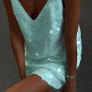 Fashion Women's Sequined Patchwork Slip Dress Solid V-neck High Waist Loose Sleeveless Mini Skirt 2026 Summer Sexy Party Dresses