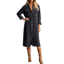 Retro Chic Women Midi Dress Corduroy Fabric Lapel Collar Popular Button Front Loose Fit Long Sleeve Comfy Casual Daily Outfit