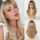 EASIHAIR Light Orange Synthetic Wigs Long Wavy Ombre Natural Hair Wigs with Bangs for Women Cosplay Lolita Wig Heat Resistant