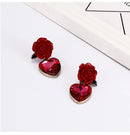 Fashion Jewelry Elegant New Arrival Red Color Rose Design Creative Lovely Memorable Heart Pendant Earring For Girfriend