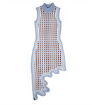 Start New 2022 Asymmetrical Wavy Hem Round Collar Sky Blue black Striped Knit Sleeveless Dress sexy female knitting dress