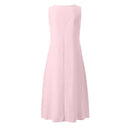 Breathable Summer Women Midi Dress Linen Blend Notch V Neck Dress Button Sleeveless Loose Fit Dresses Comfy Casual Beach Outfit
