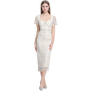 Luxury Crystal Chain Lace Formal Dress Women Summer Vacation Short Sleeve Single Breasted Bead Lace Pencil Long Dresses Evening