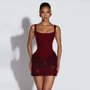 Sexy Sequin Party Dresses Pleated Slim Bodycon Dress Women Spaghetti Strap Mini 2026 Summer Dress Evening Nightclub