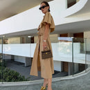 Women Trench Style Midi Dress Stand Collar Cape Overlay Short Sleeve Belted Waist A‑Line Dresses Autumn Elegant Office Outfits