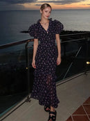 Flying Sleeve Ruffle Striped Slip Long Dress Women Elegant Square Collar Waist Cinching Pleat Party Dresses Chic Ladies Vestido
