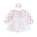 Newborn Clothes Baby Girl Autumn Romper Dress Long Sleeve Crew Neck Red Heart Print Jumpsuit with Bow Headband