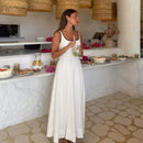 Women Midi Dress Female Casual Suspender Dress Color Contrasting Edge 2025 Summer Ladies Slim Square Collar Elegant Long Dresses