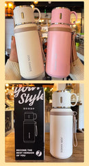 JUSTINLAU 600/800ML Thermos Cup Kitchen Vacuum Flasks with Tea Strainer Stainless Steel Portable Travel Thermal Water Bottles