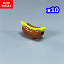 MOC Bricks Food Cookie Bone Pretzel Bagel Biscuits Waffle Chips Hot Dog Bread Pizza Milk Educational Building Blocks Kids Toys