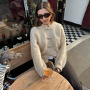 Casual Stripe Scarf Loose Top Women Fashion Full Sleeve O-neck Single Breasted Knitted Coats Female 2026 Autumn Lady Outwears