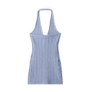 Joskaa 2025 Summer Women's Elegant Halter V-Neck Backless Skinny Mini Knit Dress Holiday Birthday Party Clubwear Streetwear