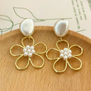 Elegant Hollow Flower Imitation Pearl Stud Earrings for Women New Fashion Dangle Earring Party Jewelry Gifts