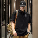 Men's Clothing Round Neck Black White Polo Shirt Short Sleeve Slim Fit Summer Casual Trendy American Style T-Shirt