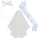 3pcs Wedding Engagement Party Bridal Shower Decorations Supplies Bride To Be Tiara Crown Sash Veil Set Bachelorette Party Favors