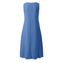 Breathable Summer Women Midi Dress Linen Blend Notch V Neck Dress Button Sleeveless Loose Fit Dresses Comfy Casual Beach Outfit