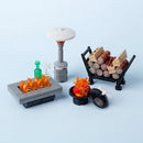 MOC Medieval Castle Building Blocks kit Tent Campfire Siege Car Hanging Cage Trial Bench Guillotine Weapon Toys Gifts Mini Brick