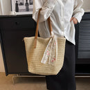 Summer Large Capacity Tote Bag Women Shoulder Bag Handmade Woven Bag Fresh Rural Handheld Grass Woven Women Bag