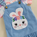 Toddler Girls Floral Print Romper and Ruffle Sleeve Dress Set with Bunny Ear Headband Summer Outfit for Easter