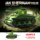 军事世界大战俄罗斯T-34 KV-1重型坦克积木二战美国M4A3谢尔曼斯图尔特坦克技术砖块儿童玩具