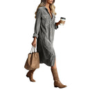 Retro Chic Women Midi Dress Corduroy Fabric Lapel Collar Popular Button Front Loose Fit Long Sleeve Comfy Casual Daily Outfit