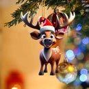 2D Acrylic Cartoon Fawn Christmas Tree Pendant Christmas Cartoon Cute Christmas Hat Fawn Print Easter Decorations