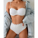 Fashion Ruched Bikini Push Up Swimsuit Women Split Pearl Chain High Waist Bikini 2025 New Solid Bathing Suit Two Piece Beachwear