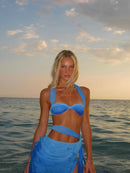 3 Pcs Swimwear Blue Bikini Swimsuit with Skirt Halter Swimwear Women Brazilian Bikini Bathing Suit A Line Skirt Summer Female