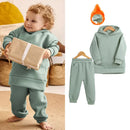 2026 New Arrivals Little Girls Clothing Tracksuit 2 Pieces Set Warm Fleece Plain Top Sweatshirt+Pants Loungewear Suit For Kids