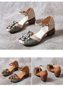 WOIZGIC Women Mother Ladies Female Genuine Leather Sandals Shoes Platform Summer Cool Beach Retro Flowers High Heel Buckle Strap