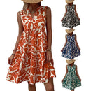 Women Boho Print Mini Dress Summer Elegant Sleeveless V Neck Ruffle A Line Tank Dress Casual Loose Oversize Beach Party Sundress