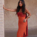 Color Blocking Scarf Collar Sling Dress Sexy Waist Cinching Chic Split Bodycon Maxi Dresses 2026 Lady Club Party Vestido