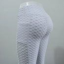 Women Fashion Pocket Bubble Pants Stretchy Slim Leggings Gym Running Cycling Fitness Pants High Waist Hip Lift Leggings Female