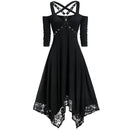 Halloween Plus Size Open Shoulder Elegant Party Dresses For Teens 2024 Lace Half Sleeve Gothic Dress Clothing Female