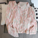 Flower Print Women Autumn Two Piece Pajama Set Long Sleeve V Neck Top & Elastic Waist Pants 2 Pieces Female Sleepwear Nightwear