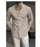 British Casual Seersucker Striped Long Sleeve Shirt Men's Slim Casual Business Shirt High Quality