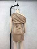 Luxury Leather Strapless Short Dress Women's Sexy Party Curvy Mini Dresses Evening Corset Red Brown Cocktail Autumn Fall 2026