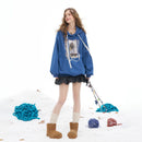 ELFSACK 2025 Winter New Arrivals Y2K Casual Loose Preppy Animal Graphic Letter Graphic Lace Drawstring Solid Hooded Sweatshirt F